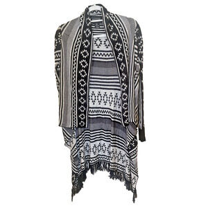 Maddison Black & Gray Sweater Aztec Cardigan Hooded Tassels Small Knit Jacket
